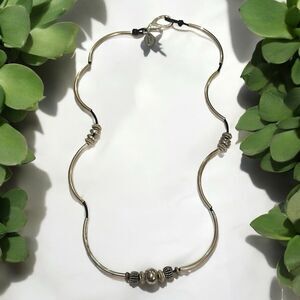 Lizzy James 20” Black Leather Necklace with Silver-Plated Elongated Beads